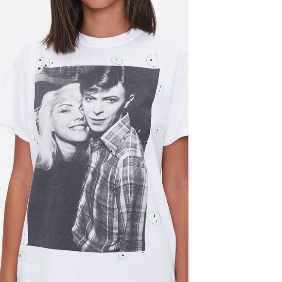 David Bowie and Debbie Harry punk rock Official cotton T-Shirt M/L big NWT - Picture 2 of 4